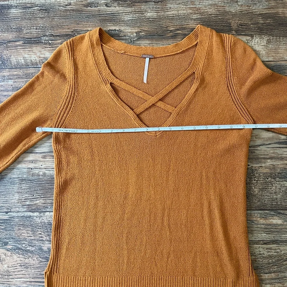 Free People criss cross tunic length Sweater with Side Slits